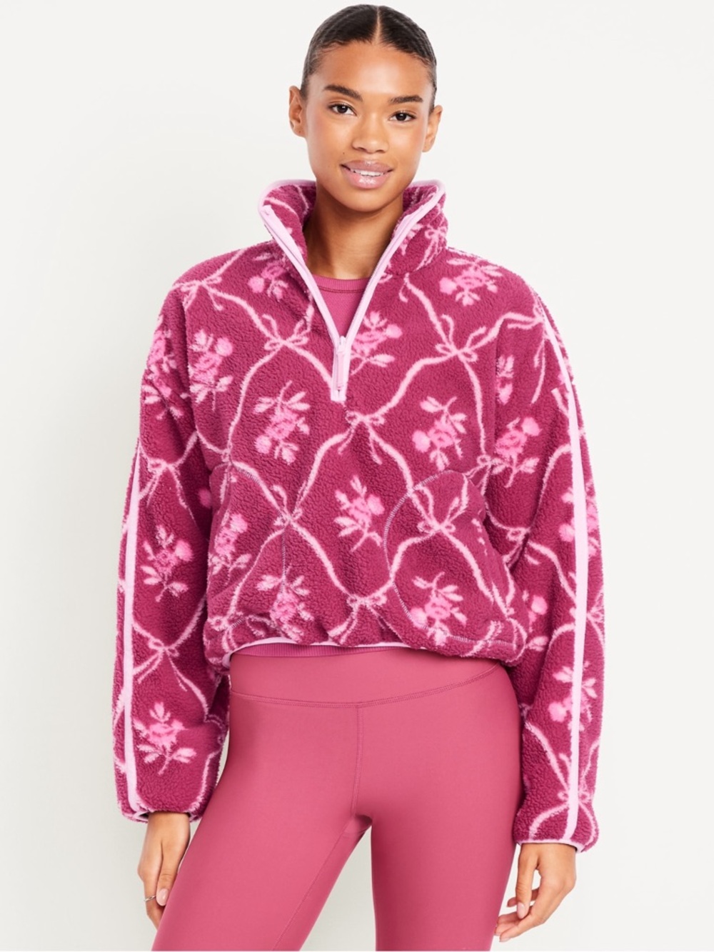 Old Navy Printed Loose Sherpa Quarter-Zip Pullover